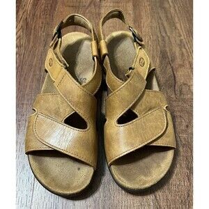 SAS Huggy Tan Leather Adjustable Sandals Cross Strap Buckle Comfort Womens 7.5 N